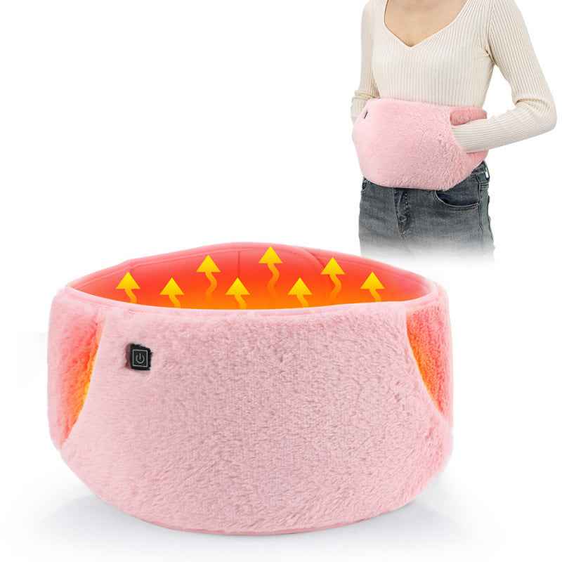 Person wearing USB-powered heated waist belt with hands in warming pockets for winter comfort