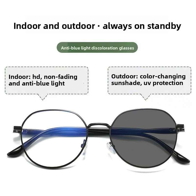 Feminine rose gold blue light blocking glasses with photochromic technology