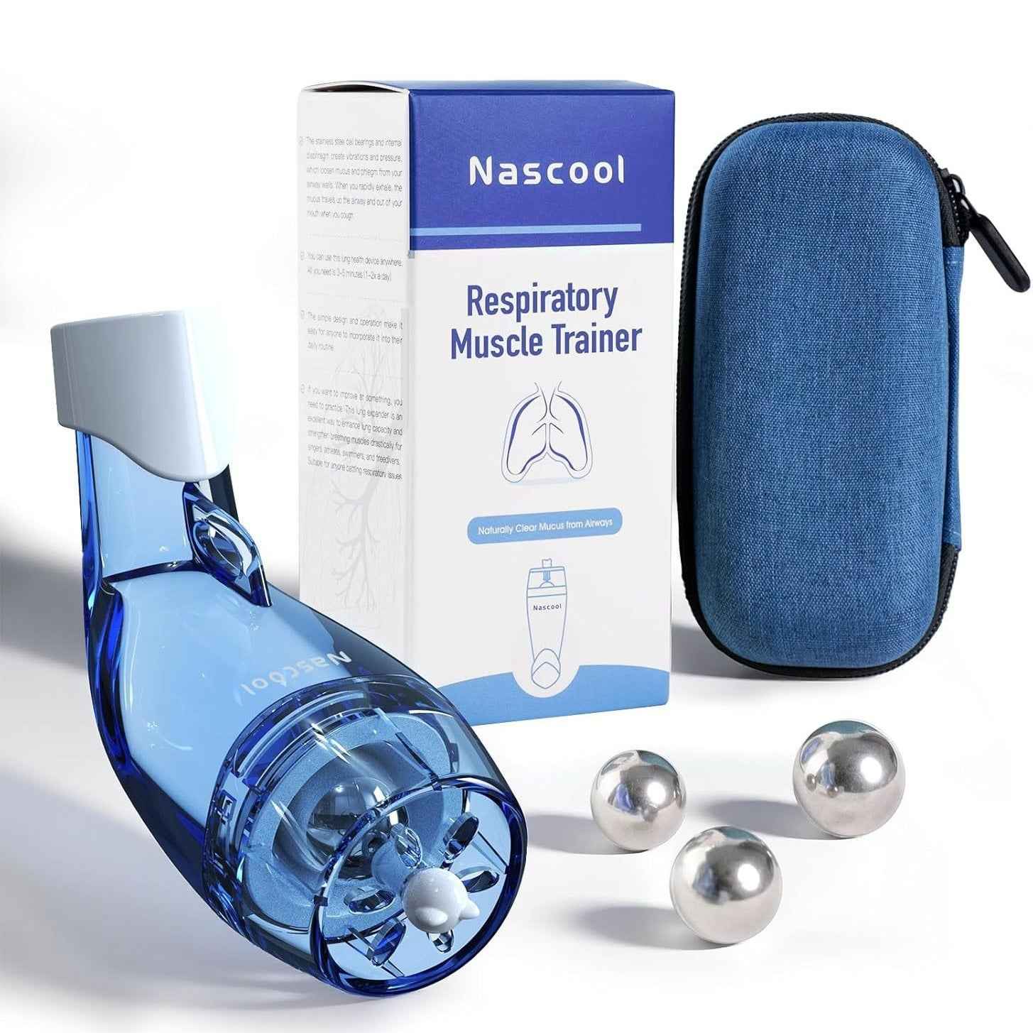 Breathing device parts showing ergonomic mouthpiece and transparent body design