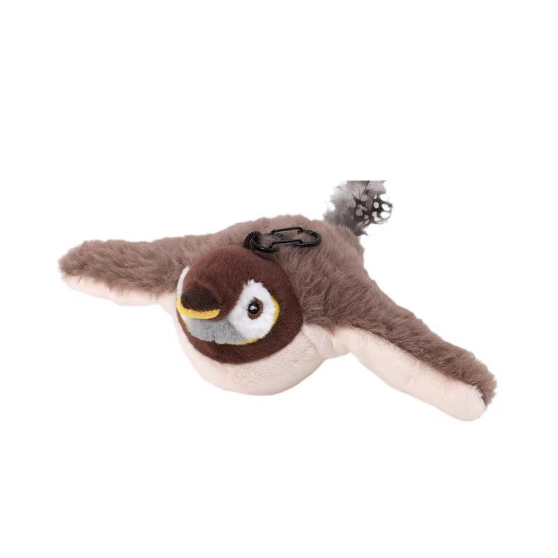 Plush toy resembling a bird on a white background