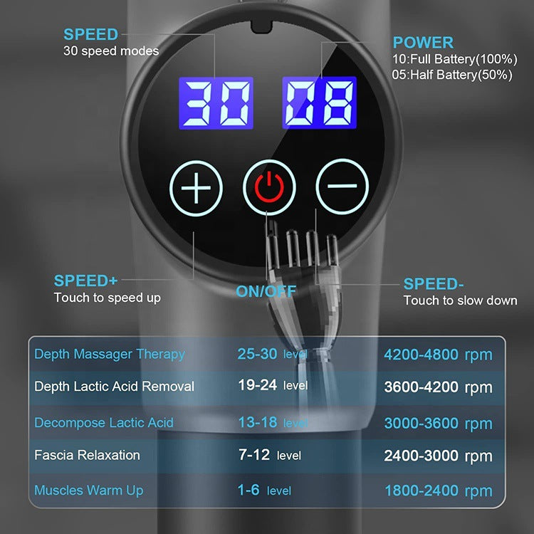 Person using percussion massage gun on leg muscles for post-workout recovery
