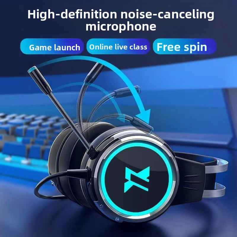 Over-ear gaming headset with cushioned ear cups and adjustable headband for comfort