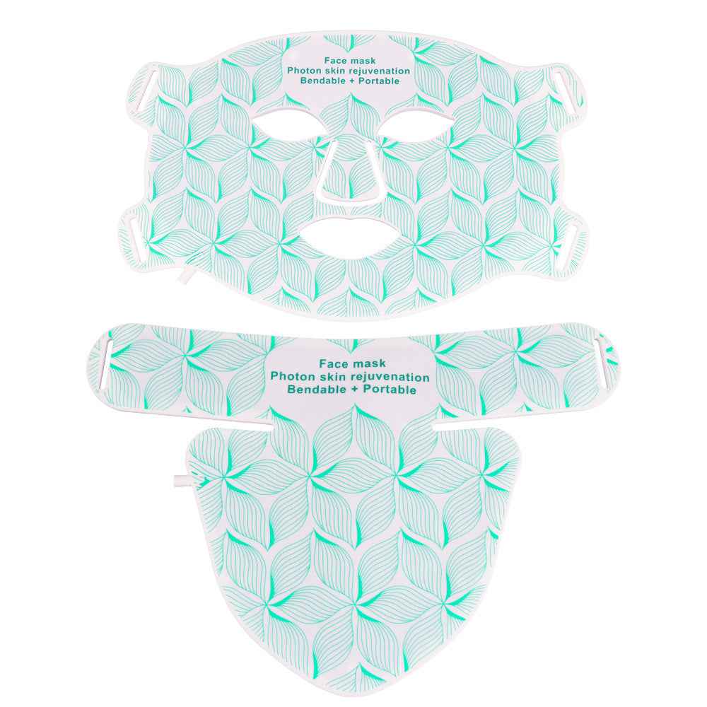 LED light therapy mask available in white-green, black-gold, and white designs