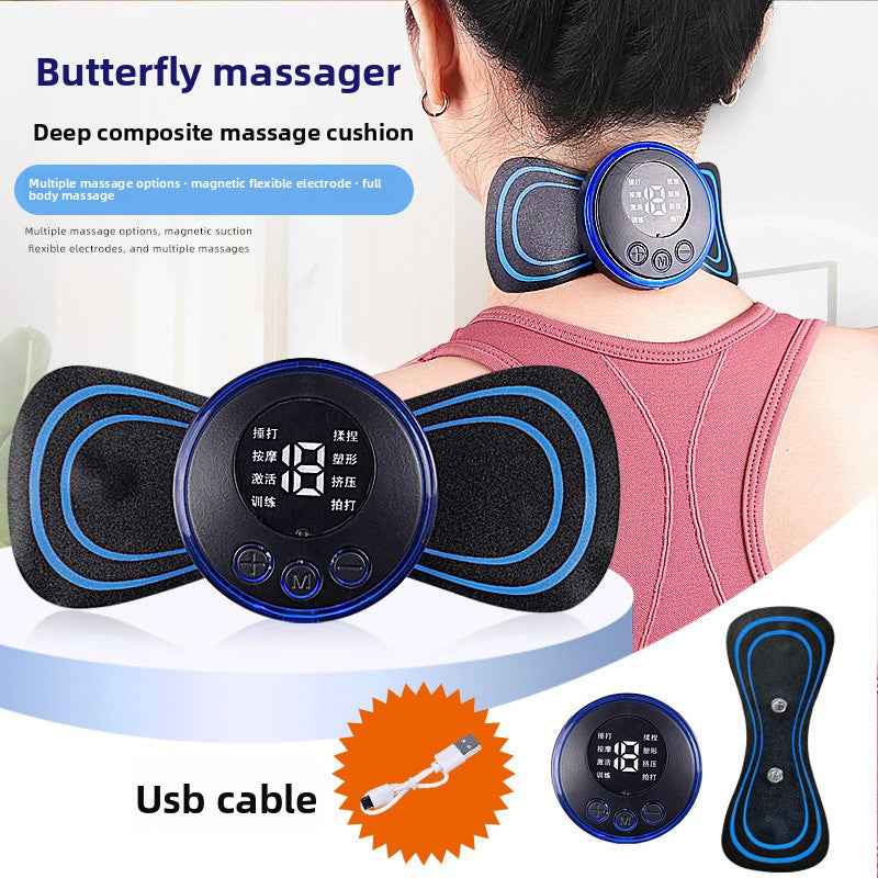 Portable EMS muscle stimulator with 8 gel pads for pain relief and muscle recovery
