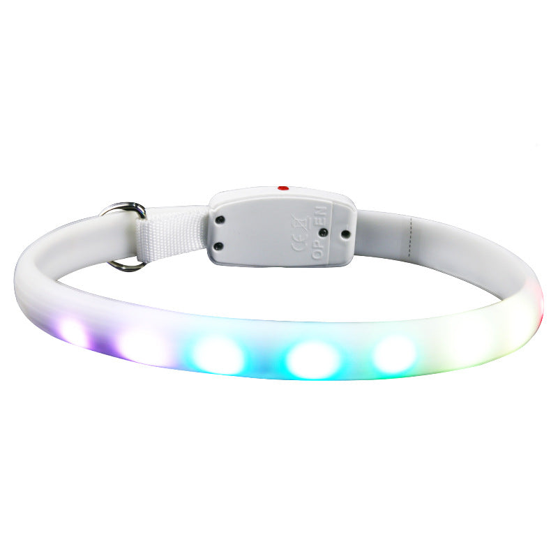LED dog collar with multicolor lights on a white background