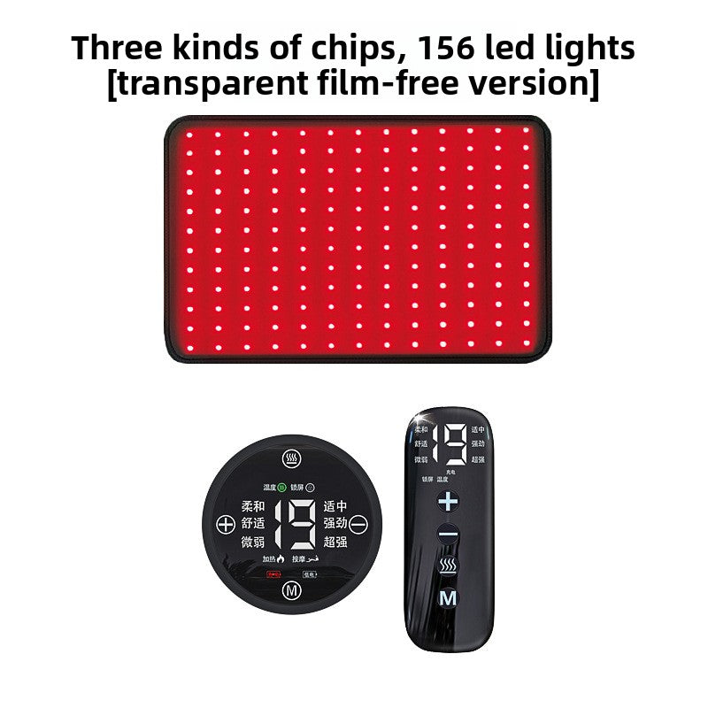 Red LED panel with two controllers on a white background