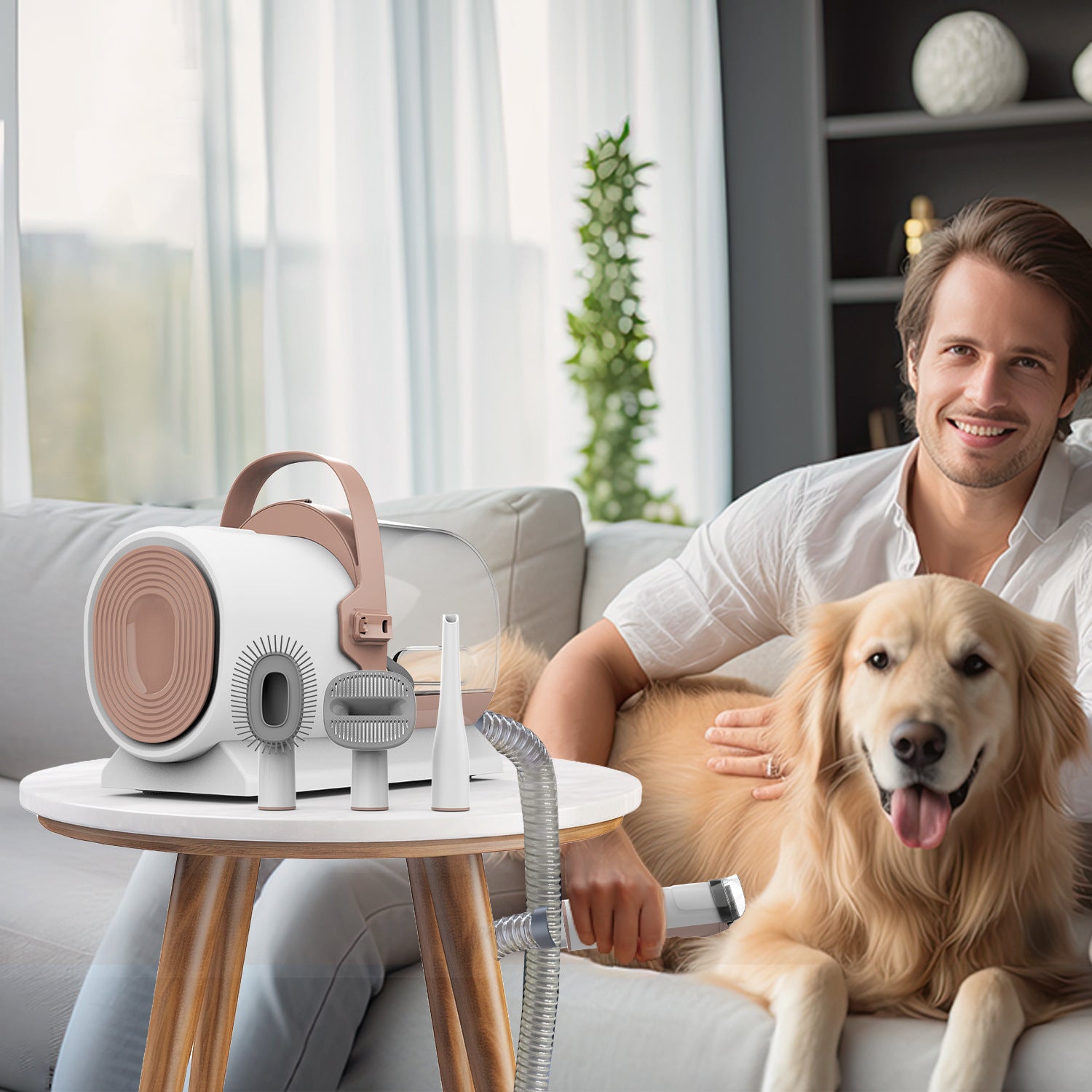 Close‑up Pet Hair Vacuum and Grooming Tool