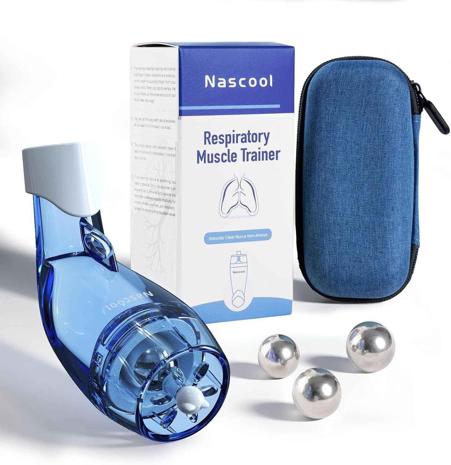 Runner using portable breathing trainer during workout warmup routine